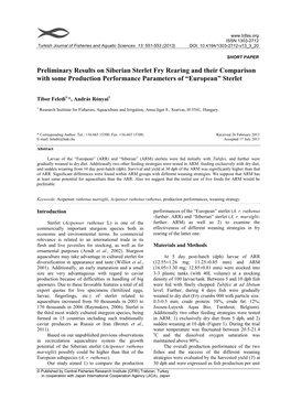 Preliminary Results on Siberian Sterlet Fry Rearing and Their Comparison with Some Production Performance Parameters of “European” Sterlet