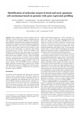 Identification of Molecular Targets in Head and Neck Squamous Cell Carcinomas Based on Genome-Wide Gene Expression Profiling