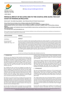 Physical Impact of Sea Level Rise to the Coastal Zone Along the East Coast of Peninsular Malaysia