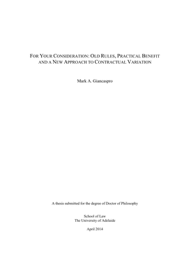 For Your Consideration: Old Rules, Practical Benefit and a New Approach to Contractual Variation