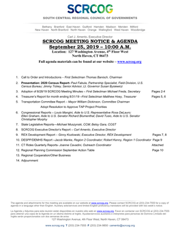 SCRCOG MEETING NOTICE & AGENDA September 25, 2019