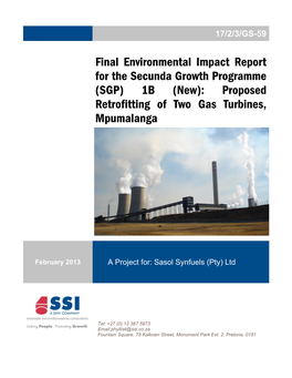 Final Environmental Impact Report for the Secunda Growth Programme (SGP) 1B (New): Proposed Retrofitting of Two Gas Turbines, Mpumalanga