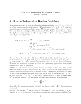 9 Sums of Independent Random Variables