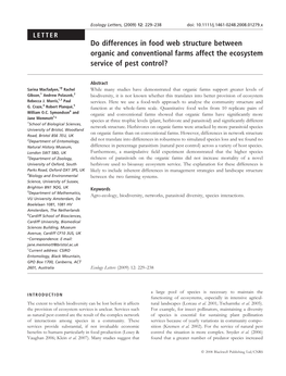 Do Differences in Food Web Structure Between Organic and Conventional Farms Affect the Ecosystem Service of Pest Control?