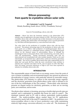 Silicon Processing: from Quartz to Crystalline Silicon Solar Cells