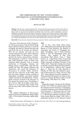 The Chronology of the “Living Fossil” Metasequoia Glyptostroboides (Taxodiaceae): a Review (1943–2003)