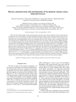 Mercury Emissions from Soils and Fumaroles of Nea Kameni Volcanic Centre, Santorini (Greece)