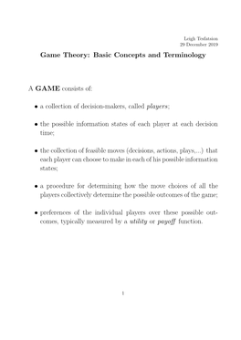 Game Theory: Basic Concepts and Terminology