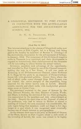 A Geological Excursion to Port Cygnet in Connection with the Australasian Association for the Advancement of Science, 1902