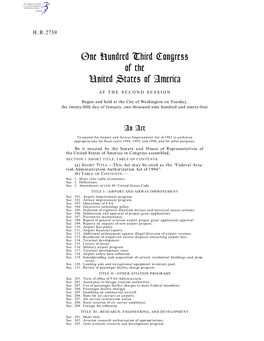 One Hundred Third Congress of the United States of America