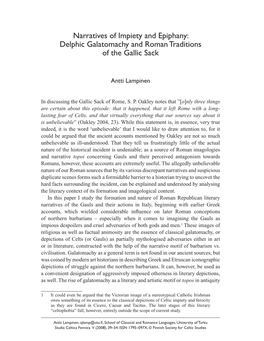 Delphic Galatomachy and Roman Traditions of the Gallic Sack