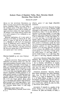 Endemic Plants of Kipahulu Valley, Maui, Hawaiian Islands Hawaiian Plant Studies 361 HAROLD ST