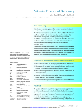 Vitamin Excess and Deficiency Liliane Diab and Nancy F