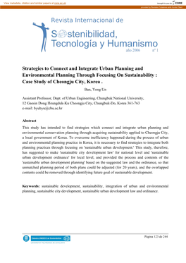 Strategies to Connect and Integrate Urban Planning and Environmental Planning Through Focusing on Sustainability : Case Study of Cheongju City, Korea