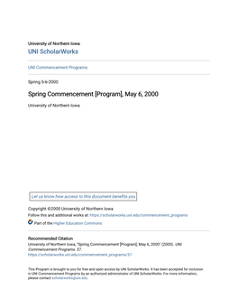 Spring Commencement [Program], May 6, 2000