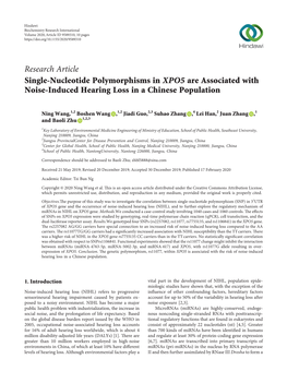 Research Article Single-Nucleotide Polymorphisms in XPO5 Are Associated with Noise-Induced Hearing Loss in a Chinese Population