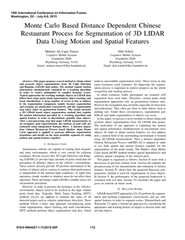 Monte Carlo Based Distance Dependent Chinese Restaurant Process for Segmentation of 3D LIDAR Data Using Motion and Spatial Features