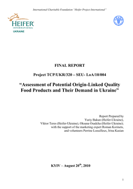 “Assessment of Potential Origin-Linked Quality Food Products and Their Demand in Ukraine”