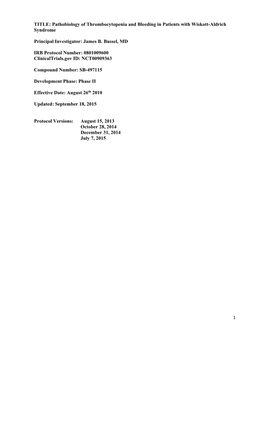 Pathobiology of Thrombocytopenia and Bleeding in Patients with Wiskott-Aldrich Syndrome