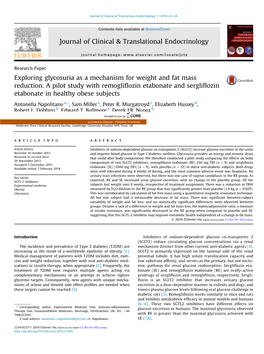 Exploring Glycosuria As a Mechanism for Weight and Fat Mass Reduction. a Pilot Study with Remogliﬂozin Etabonate and Sergliﬂozin Etabonate in Healthy Obese Subjects