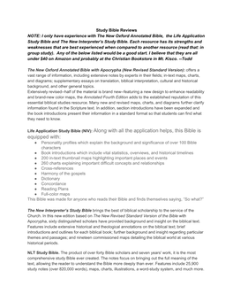 Life Application Study Bible and the New Interpreter’S Study Bible