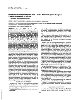 Interaction of Benzodiazepines with Central Nervous Glycine Receptors: Possible Mechanism of Action (Strychnine Binding/Behavioral Tests) ANNE B