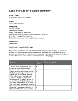 Local Plan: Zoom Session Summary