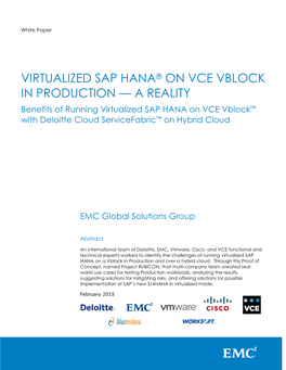 Virtualized SAP HANA on VCE Vblock in Production