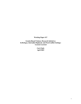 Working Paper #17 Gender-Based Violence Research Initiatives In