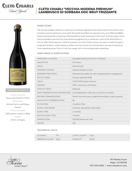 Cleto Chiarli "Vecchia Modena Premium" Lambrusco Di Sorbara Doc Brut Frizzante