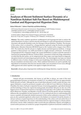 Analyses of Recent Sediment Surface Dynamic of a Namibian Kalahari Salt Pan Based on Multitemporal Landsat and Hyperspectral Hyperion Data