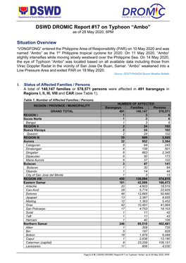 DSWD DROMIC Report #17 on Typhoon “Ambo” As of 28 May 2020, 6PM