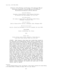 A Review of the Biology and Ecology of the Quagga Mussel (Dreissena Bugensis), a Second Species of Freshwater Dreissenid Introduced to North America’