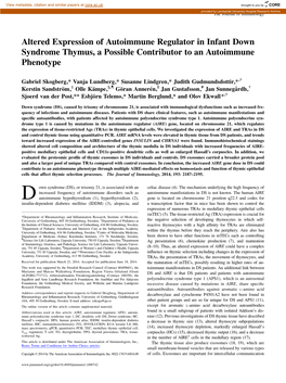 Altered Expression of Autoimmune Regulator in Infant Down Syndrome Thymus, a Possible Contributor to an Autoimmune Phenotype