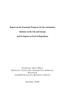 Report on the Economic Prospects for the Automotive Industry in the UK