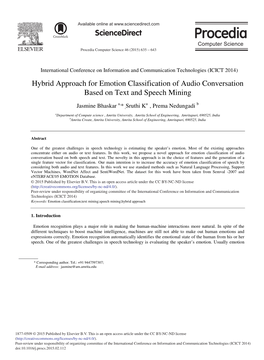 Hybrid Approach for Emotion Classification of Audio Conversation Based on Text and Speech Mining