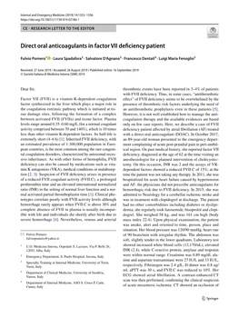 Direct Oral Anticoagulants in Factor VII Deficiency Patient