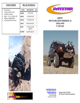 Kj09127 1984 to 2001 Jeep Cherokee Xj 2Wd & 4Wd 3