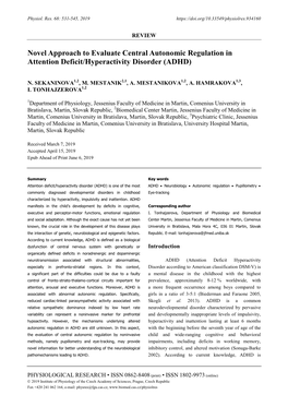 Novel Approach to Evaluate Central Autonomic Regulation in Attention Deficit/Hyperactivity Disorder (ADHD)