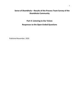 Sense of Shambhala – Results of the Process Team Survey of the Shambhala Community Part 4: Listening to Our Voices Responses T