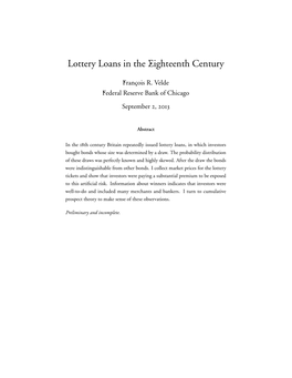 Lottery Loans in the Eighteenth Century