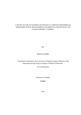 A Study on the Fulfilment of Political Campaign Promises on Infrastructural Development in Kabwata Constituency of Lusaka District, Zambia