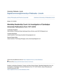 Mendeley Readership Count: an Investigation of Sambalpur University Publications from 1971-2018