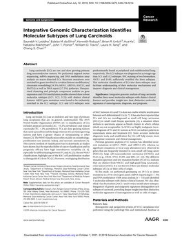 Integrative Genomic Characterization Identifies Molecular Subtypes of Lung Carcinoids