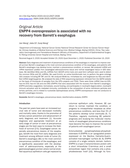 Original Article ENPP4 Overexpression Is Associated with No Recovery from Barrett's Esophagus