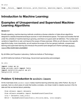 Introduction to Machine Learning: Examples of Unsupervised And