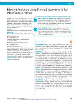 Effective Analgesia Using Physical Interventions for Infant Immunizations