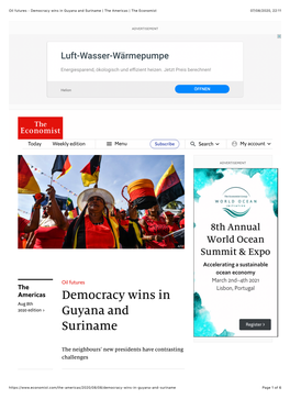 Oil Futures - Democracy Wins in Guyana and Suriname | the Americas | the Economist 07/08/2020, 22�11