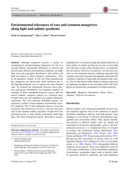 Environmental Tolerances of Rare and Common Mangroves Along Light and Salinity Gradients