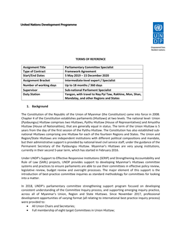 TERMS of REFERENCE Assignment Title Parliamentary Committee Specialist Type of Contract Framework Agreement Start/End Dates 5 Ma